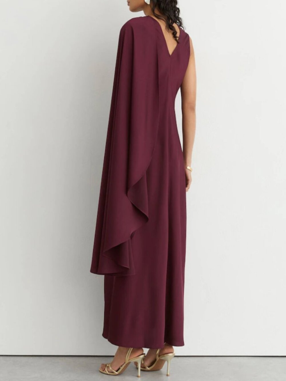 REISS Winnie Asymmetric Maxi Dress Gown Berry Red Cape-Detail Cocktail Event - Picture 4 of 11